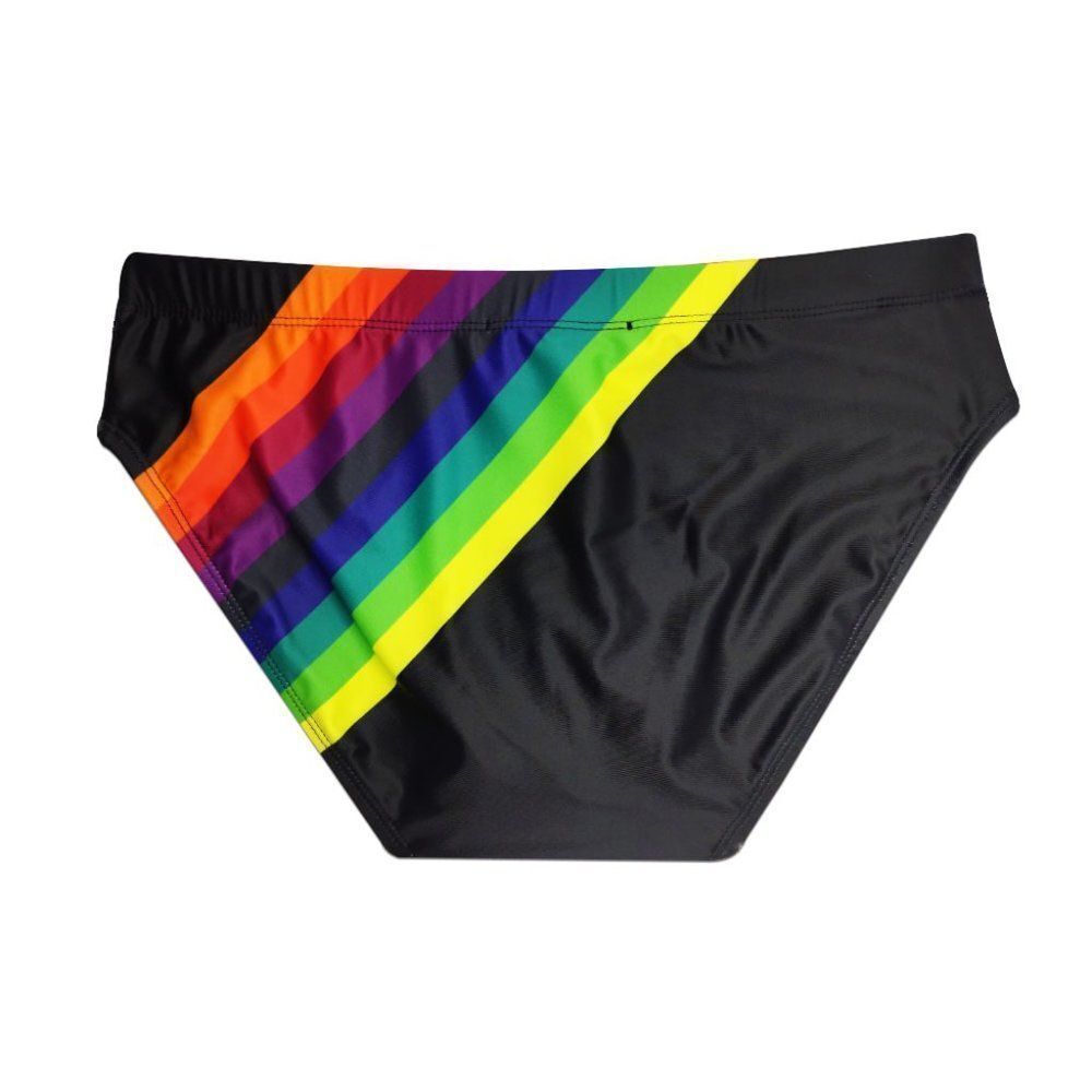 Men's Rainbow Stripes Speedo Swimwear Swim Briefs Beach Love is Love black L - Picture 5 of 5
